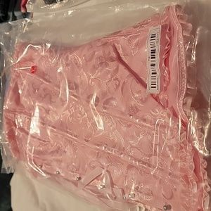 Women's Floral Jacquard Button & Lace-Up Closure Pink Corset Top Pink NWT